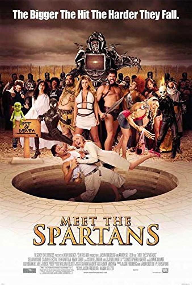 Cartel de Meet The Spartans o Casi 300, se ven muchas parodias de la cultura popular de esos años, incluyendo un spider-woman con tacones y traje negro, y Ghost Raider. hay más cosas pero, creedme, cuanto menos os cuente más felices seréis.