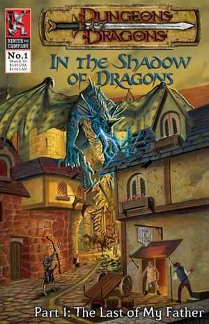Portada de Dungeons & Dragons In the Shadow of the Dragon para Kenzer. Sale un dragón y unas casas. 