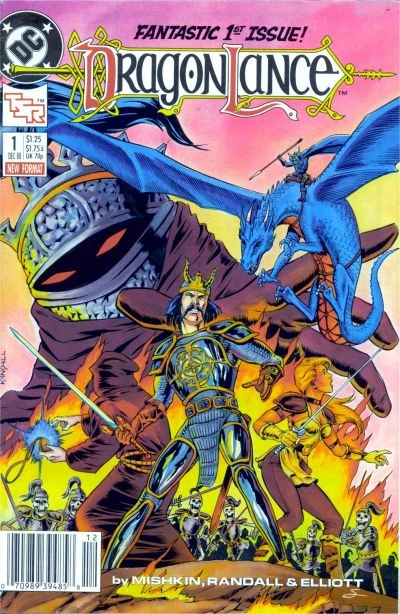 El cómic preculea de la Dragonlance tiene un poco de todo: Magos, caballeros, criaturas legendarias, seres maléficos con ojos de color, y esqueletos. Ah, y un dragón. Es azul.