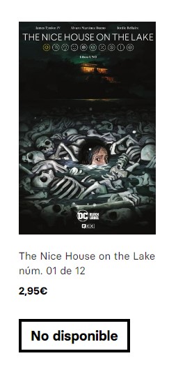 Pantallazo de la web de ECC en la que vemos la grapa del primer número de The Nice House on the Lake por 2,95 € con un cartelito de No Disponible.