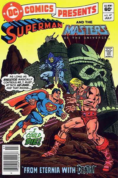 Portada de DC Comics Presents en la que vemos a Superman con He-Man, en apariencia manipulado por Skeletor.