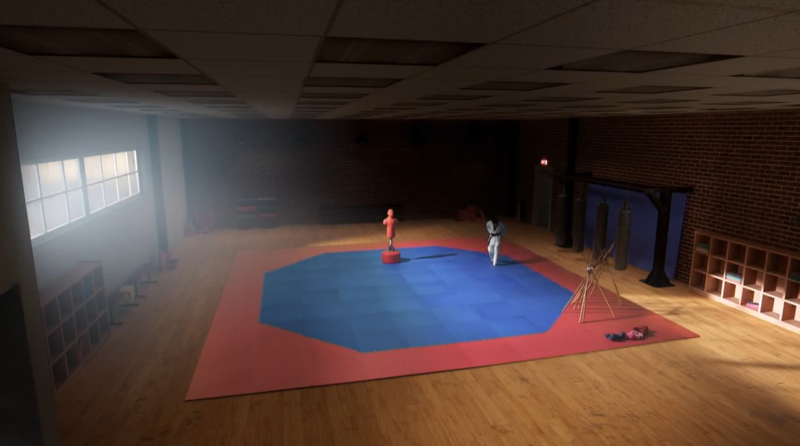 Lo que parece un dojo o similar, excepto porque está claramente hecho en 3D y medio vacío.
